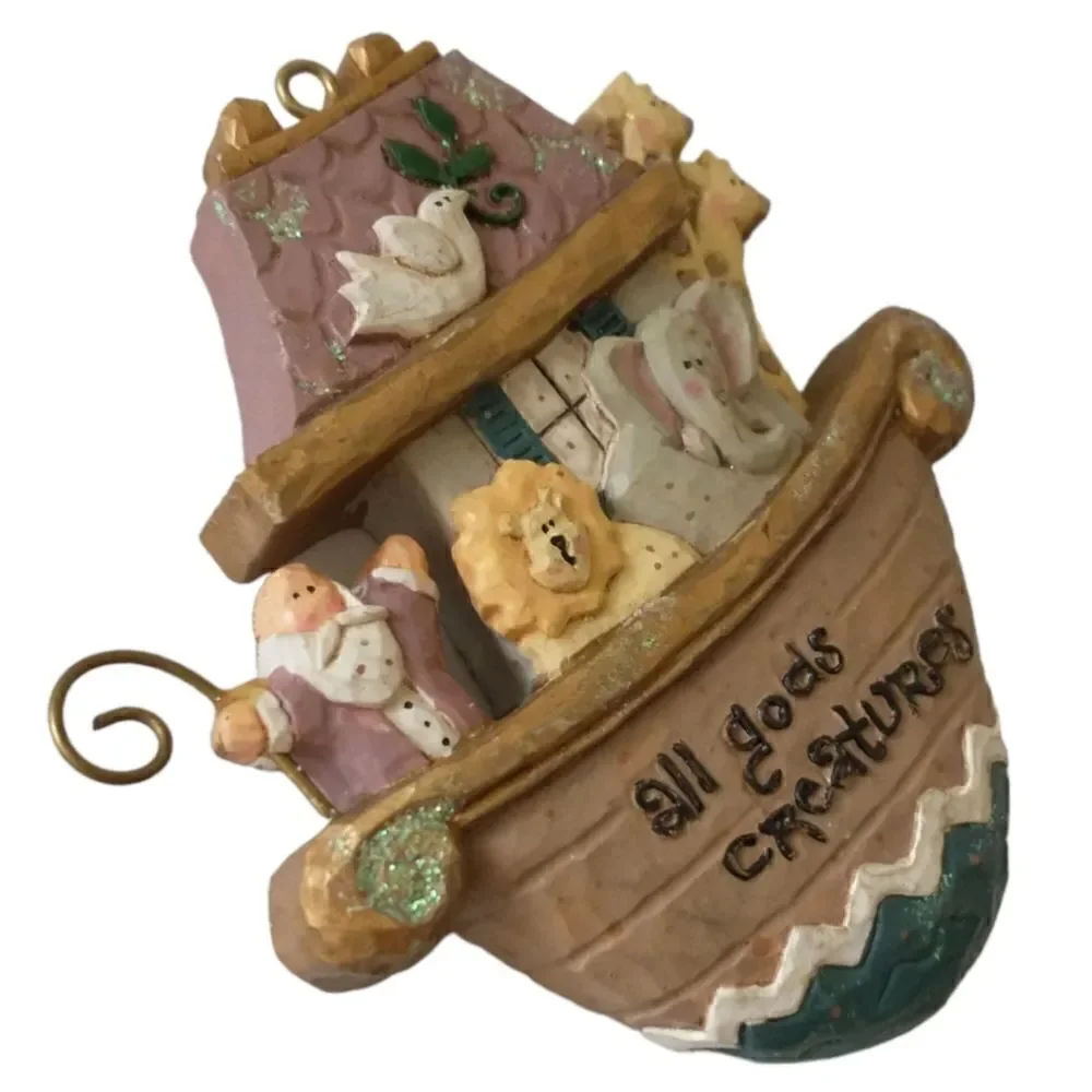 Vintage Noahs Ark Resin Christmas‎ Ornament All Gods Creatures Religious Decor